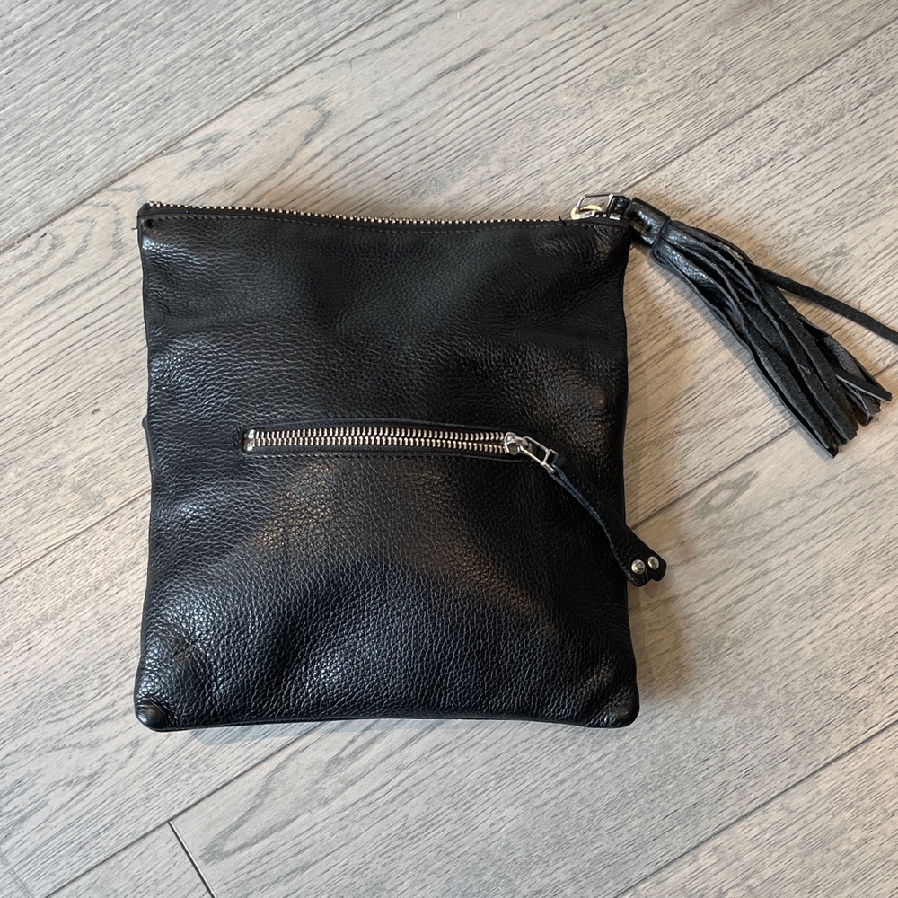 Vintage Roots Black Leather Wristlet with Tassel